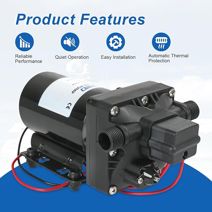 5.0 GPM 12V DC 55 PSI Revolution Water Pump with Pressure Switch Compatible with Camper, RV, Shower, Sprayer