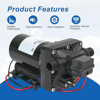 5.0 GPM 12V DC 55 PSI Revolution Water Pump with Pressure Switch Compatible with Camper, RV, Shower, Sprayer