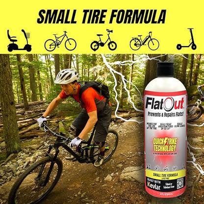 QuickStrike Tire Sealant - Small Tire/Bicycle Formula - NEW Formula - Prevents Flat Tires - Seals Leaks - Contains Kevlar - Tubeless Tire Sealant - 16 Ounce Bottle