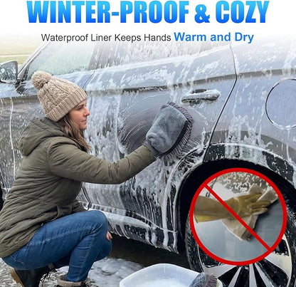 Premium Car Wash Drying Mitt, Car Wash Mitt Scratch Free, Car Sponge Wrapped in Soft, Machine Washable (2Pack) (Grey)