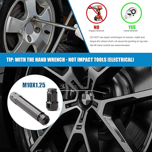 JiiinMiiin 16PCS M10x1.25 ATV Lug Nuts, Closed End 6 Spline 10x1.25 Lugnuts, 60 Degree Cone/Acorn Seat with 1 Socket Key, Black