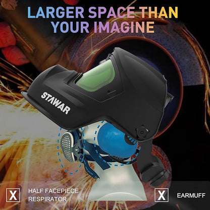 Shine STAWAR Grinding Face Shield, Lightweight Cutting Face Shield with Anti-Fog & Scratch Resistance Lens Face Shield Mask for Grinding, Cutting, Woodworking (DIN 1, Black)