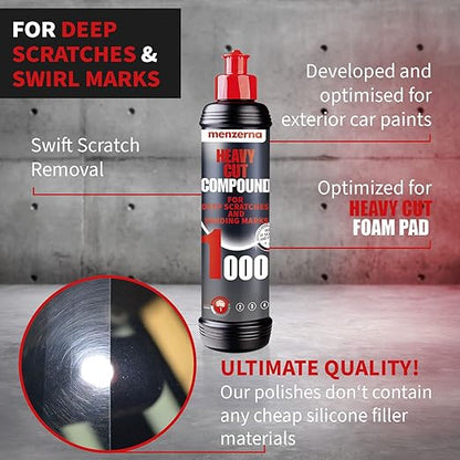 menzerna Heavy Cut Compound 1000" I Abrasive Polishing Compound for Deep Scratches, Sanding Marks, Swirls & Holograms I Buffing and Polishing Compound for Scratch Repair I Silicone Free I 8 fl oz.