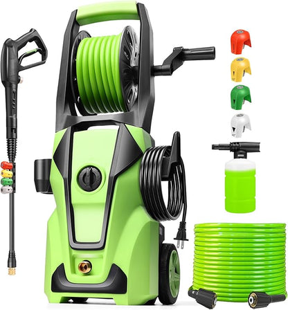 Pressure Washer Adjustable 5000PSI 4.0 GPM Power Washers Powered with 33ft Hose Reel, 4 Nozzle and Foam Cannon, Powerwashers Cleaner Machine for Home, Cars, Patio, Green