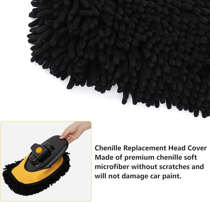 15° Curved Car Wash Brush with 43" Telescopic Handle – Microfiber Chenille Car Wash Mop for RV, SUV, Truck & Boat – Soft, Scratch-Free Extendable Cleaning Tool (Yellow&Black, Mop Refill Cover)