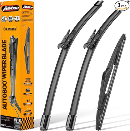 AUTOBOO 28"+28" Windshield Wipers with 12 Inch Rear Wiper Blade Replacement for Ford Focus 2012 2013 2014 2015 2016 2017 2018 -Original Factory Quality (Pack of 3)