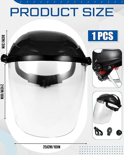 Tellegloww 4 Pcs Safety Face Shield for Grinding and Cutting, Clear Impact Resistant Visor, Full Face Shield Mask with Ratchet Headgear for Grinding, Isolation, Weed Whacking, Industrial Use (Black)