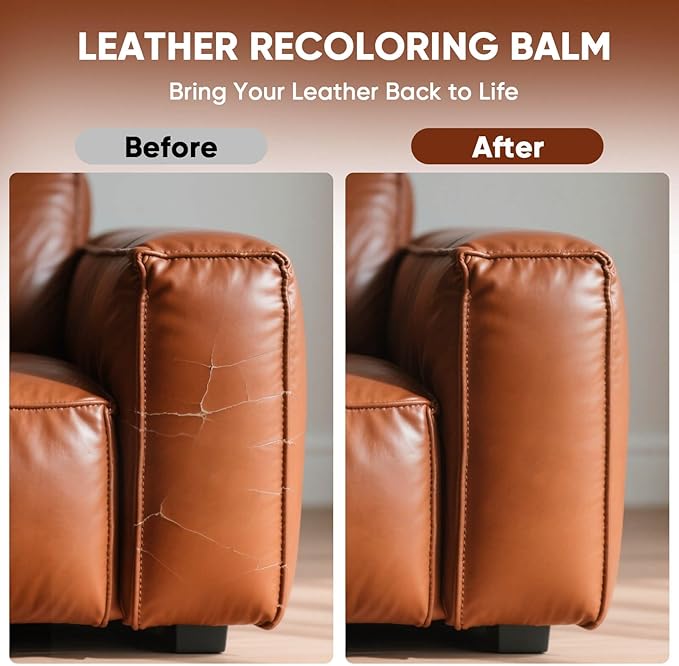 AWOWZ Leather Recoloring Balm - Scratch Repair & Color Restore Kit for Faded Leather, Couch & Car Seats - 10OZ Leather Restorer Balm for Furniture, Auto Interior, Vinyl, Accessories (Light Brown-Tan)