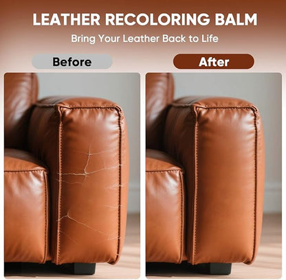 AWOWZ Leather Recoloring Balm - Scratch Repair & Color Restore Kit for Faded Leather, Couch & Car Seats - 10OZ Leather Restorer Balm for Furniture, Auto Interior, Vinyl, Accessories (Light Brown-Tan)