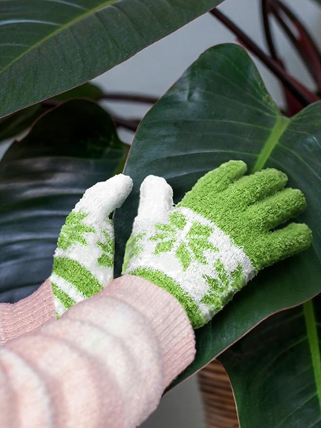 Patelai 3 Pairs Microfiber Plant Dusting Gloves Leaf Cleaning Gloves for Indoor Plants, Blinds, Furniture, House(Yellow, Pink, Blue, White,Medium)