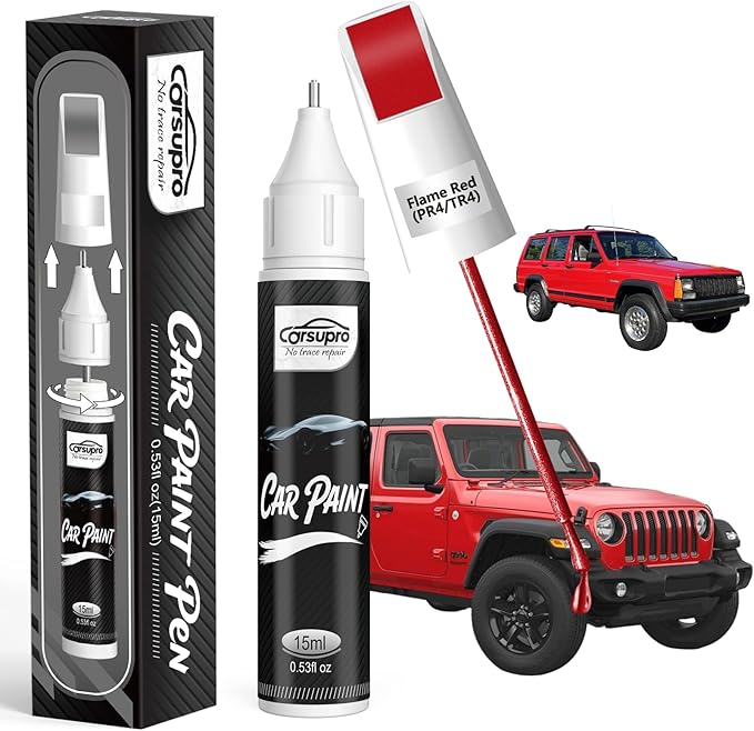 Flame Red(PR4/TR4) for Jeep Touch Up Paint Pen, 2 in 1 Car Scratch Remover with Pen Tip and Brush, Precise Color Match for Car Paint Scratch Repair, Quickly and Easily Fix Chips and Nicks