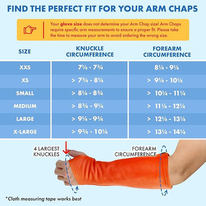 Arm Chaps Leather Protective Sleeves Arm Guard - Prevent Cuts, Scratches & Bruises - Genuine Cowhide - Ideal for Gardening & Construction - Left & Right Form-Fitting. Orange (1 Pair/Small).