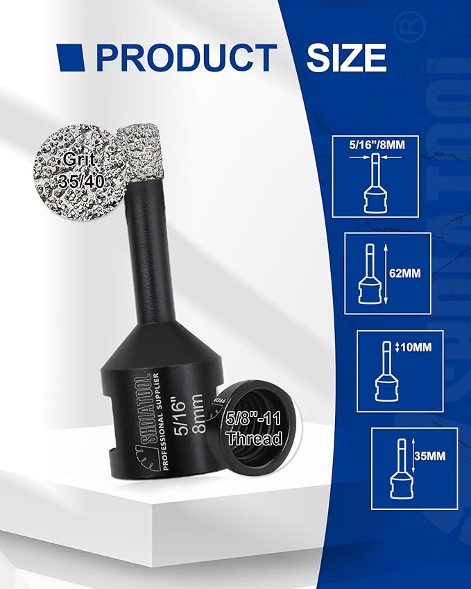 SHDIATOOL Diamond Core Drill Bits 2PCS 5/16 Inch for Porcelain Ceramic Tile Marble Brick Vacuum Brazed Hole Saw 8mm