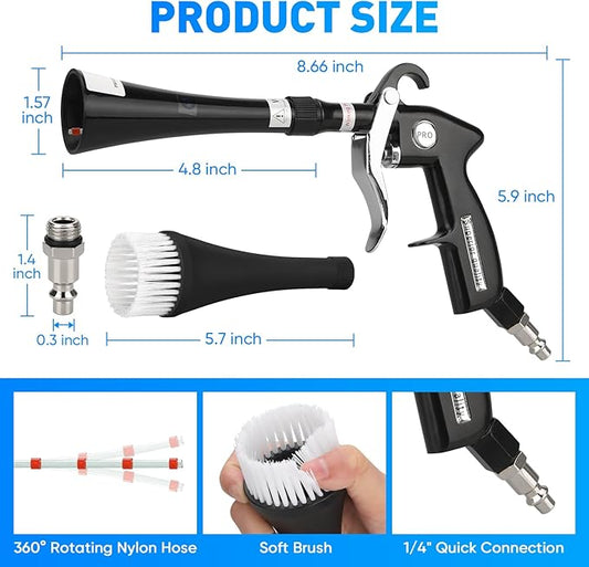 MYPIN Aluminium Car Cleaning Gun with Tapered Nozzle, 6-9.2Bar with 2 Set Nozzle, Pressure Air Blower Blow Gun Producing Powerful Blast of Air for Cleaning Cars, Velvet, Furniture and Carpets