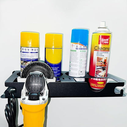 Spray Bottle Storage Rack with Angle Grinder Holder, 2 Slot Polisher Holder & 4 Slot Spray Bottle Holders, 1 Set Multifunctional Storage Rack for Garage and Workspace