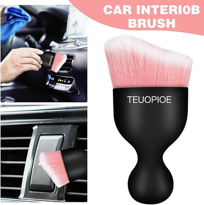 Car Interior Cleaning Brush, Car Duster Interior,Car Detailing Brush Dusting Brush,Car Interior Cleaning Tool, Auto Soft Hair Car Brush,Auto Interior Dust Brush for Air Vents(Pink White)