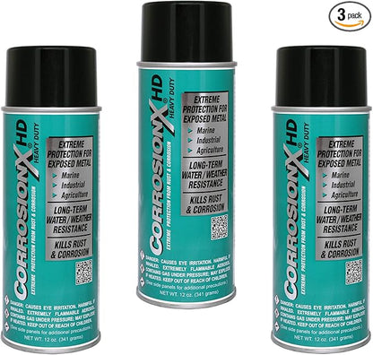 CorrosionX Heavy Duty Anti Rust Spray, Dripless Self-Healing Corrosion Inhibitor with Waterproof Barrier for Marine, Agricultural & Industrial Equipment in Saltwater Environments, 3-Pack of 12oz Cans