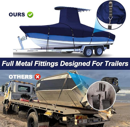 900D Marine Grade Fade and Tear Resistant Trailerable T-Top Boat Cover, Heavy-Duty Waterproof and UV-Proof T TOP Boat Storage Cover with Windproof Metal Buckle Straps Fit 20ft-22ft Long(Navy)