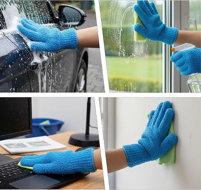 LXUEJIE 2 Pairs Microfiber Dusting Gloves, Reusable Plant Dusting Gloves Washable Mittens Cleaning Glove Microfiber Dusters for House Furniture Blinds Kitchen Plants(Blue, Royal Blue)