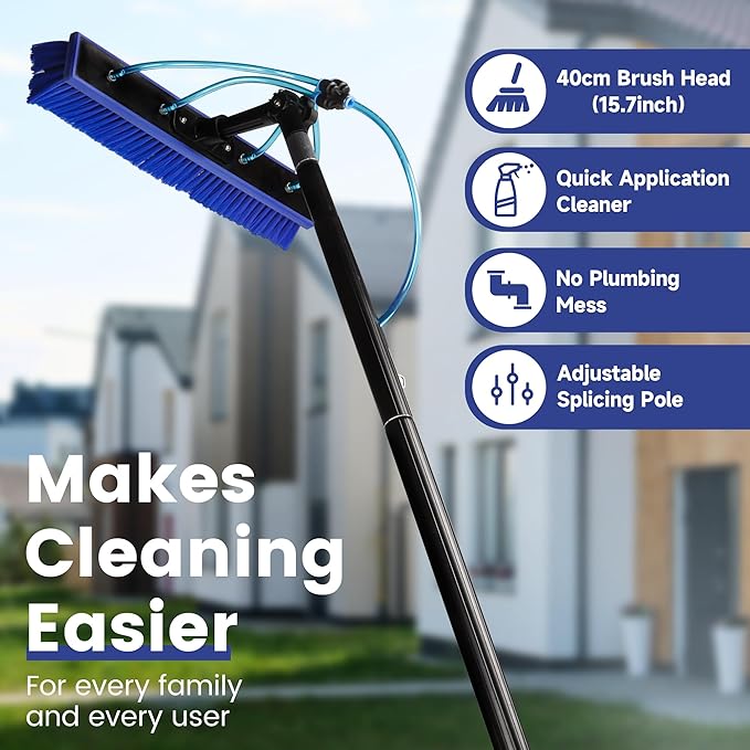Water Fed Pole Kit, 33 FT Length Adjustable Solar Panel Window Cleaning Brush and Pole, 4-33ft Aluminium Pole Window Washing Kit for Cleaning Windows, Solar Panels and Roof