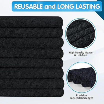 FIXSMITH Black Microfiber Cleaning Cloth -Pack of 24, Highly Absorbent Cleaning Rags, 16"X12" All Purpose Cleaning Towels for Housekeeping, Kitchen, Car, Lint Free and Reusable Microfiber Towels