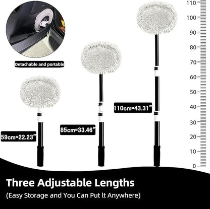 15° Curved Car Wash Brush with Long Handle 43" Microfiber Cleaning Mop Telescopic Extension Pole for Caravan RV Truck Auto SUV Wheel Boat Exterior 2 in 1 Carwash Duster Not Hurt Paint Scratch Free