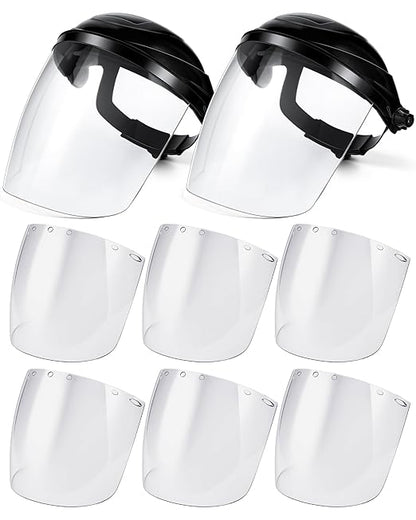 Tellegloww 8 Pcs Safety Face Shield for Grinding and Cutting, Clear Impact Resistant Visor, Full Face Shield Mask with Ratchet Headgear for Grinding, Isolation, Weed Whacking, Industrial Use (Black)