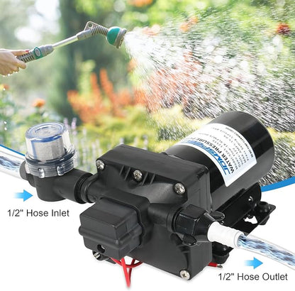 5.0 GPM 12V DC 55 PSI Revolution Water Pump with Pressure Switch Compatible with Camper, RV, Shower, Sprayer