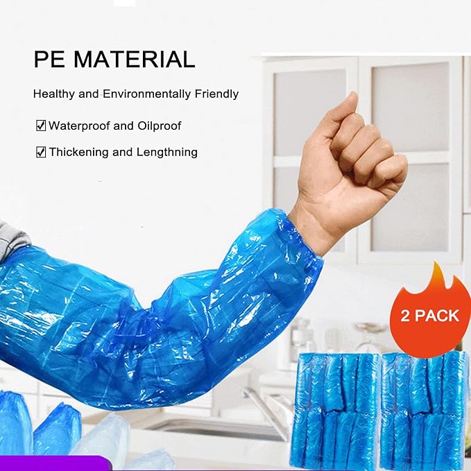FIPASEN Disposable Oversleeves Covers, 200PCS Plastic Arm Sleeves Covers for Painting Repairing Cleaning Tattooing - Blue