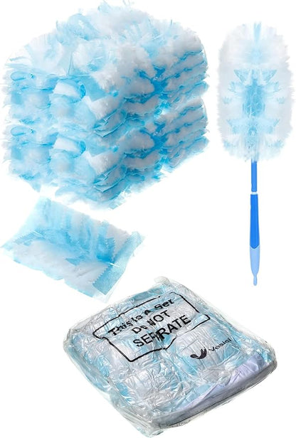 Vesici 100 Pcs Duster Refills Compatible with Swiffer Dusters Bulk Disposable Replacement Thickened with 1 Handle Heavy Duty for Cleaning, Office (Blue)