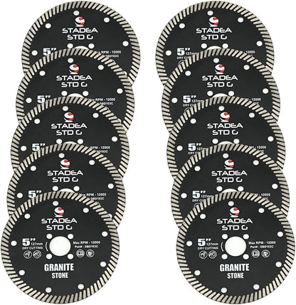 Stadea SBD123C Diamond Saw Blade 5-Inch Continuous Turbo Dry Cutting - Cuts Granite Quartz Quartzite, Fits Grinder, Saw Cutter, 8 MM Segments - Pack of 10