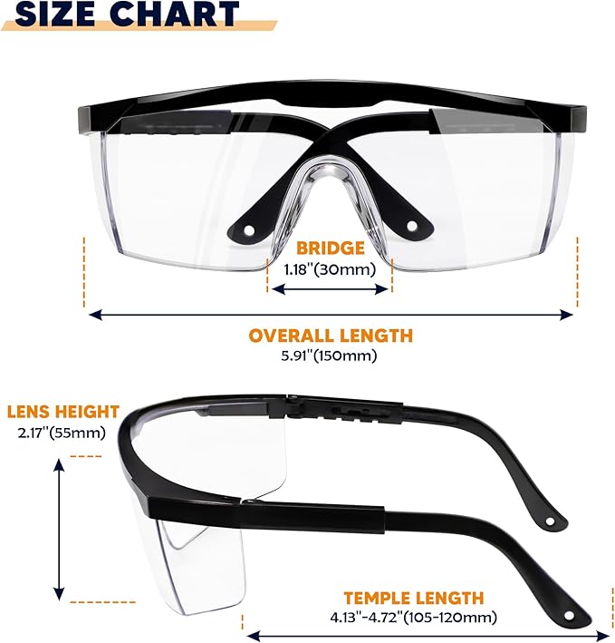 SATTRON Clear Safety Glasses 12 PACK Safety Goggles Anti-Fog Impact Resistant UV Protection Adjustable Temples Wide Vision Protective Eye Wear for Industrial Work, Laboratory, Woodworking