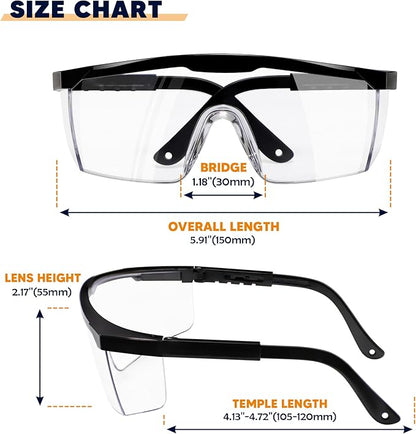 SATTRON Clear Safety Glasses 12 PACK Safety Goggles Anti-Fog Impact Resistant UV Protection Adjustable Temples Wide Vision Protective Eye Wear for Industrial Work, Laboratory, Woodworking