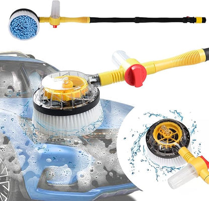Rotating Car Wash Brush with Hose Attachment, Soft Chenille Microfiber Bristle Car Cleaning Brush Wash Mop Scrub Brush, Long Handle Car Washing Brush Kit with Soap Dispenser (Yellow)