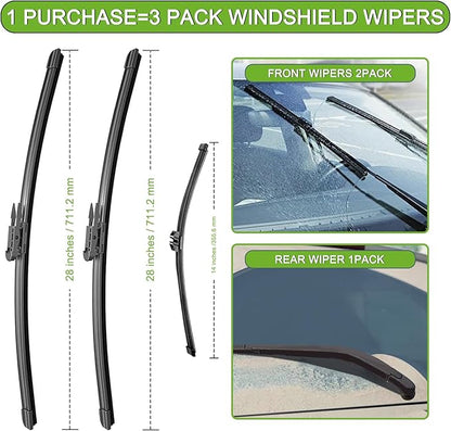 PARRATI® Windshield Wipers for Ford Edge 2015-2023,28"+28" Front and 14" Rear,OEM Replacement Wiper Blades,Quiet & Streak-Free(Set of 3)