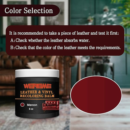 WERBME Leather Recoloring Balm & Color Restorer - Multipurpose Dye & Paint for Faded Leather Couches, Car Seats, Shoes | Fix Scratches on Clothing, Furniture & Accessories(Maroon)