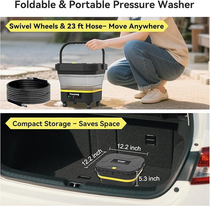 Portable Cordless Pressure Washer with Tank: 1200 PSI Foldable Power Washer – 3.4 Gal Tank, 7-Level Adjustable Sprayer & 360° Nozzle – Compact Electric Cleaner for Car, Garden, Patio, Camping