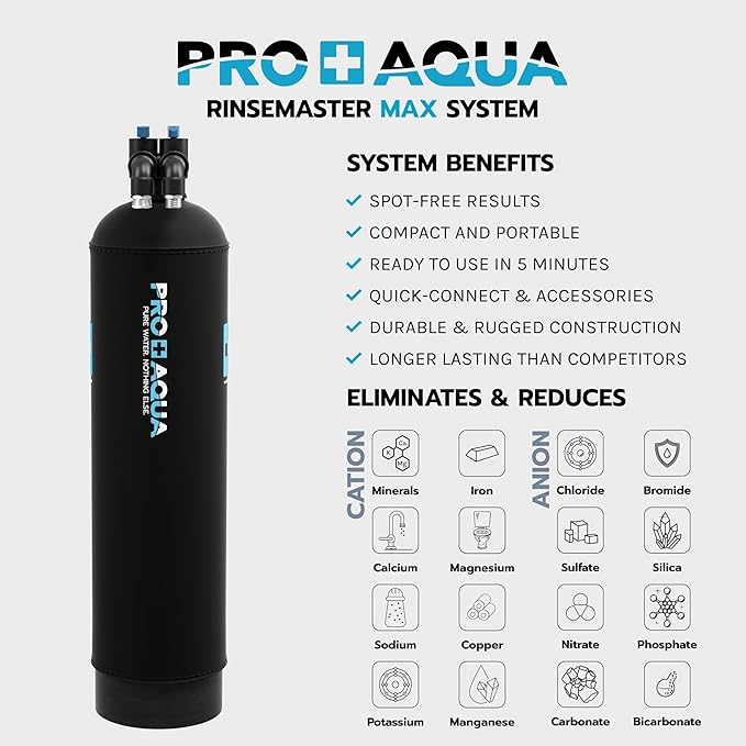 PRO+AQUA RinseMaster Max | Spotless 5,200 Gallon Deionizer Spot-Free System for Car & RV Wash, Auto Detailing, High Capacity Spotless Rinse for All Vehicles, Trailers, Motorcycles, Boats, Yachts