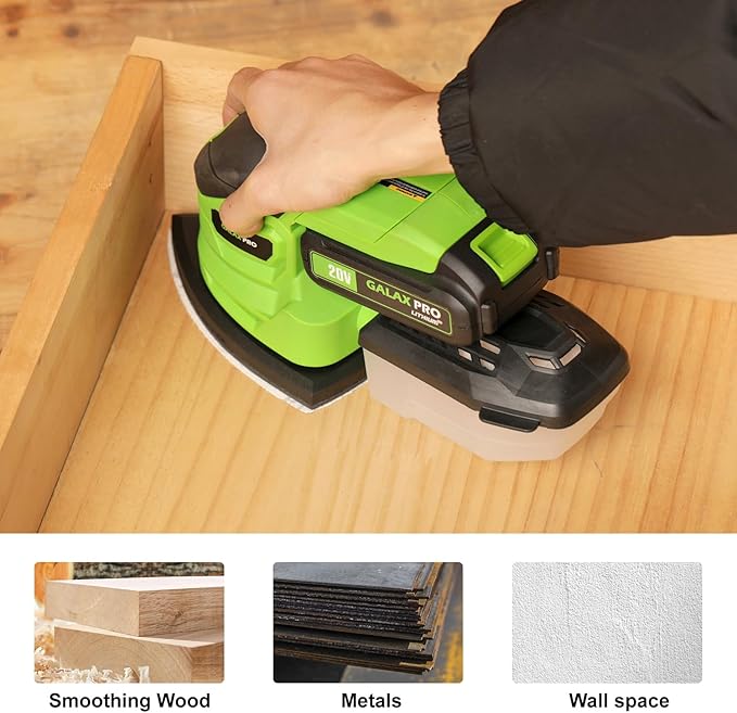 GALAX PRO Cordless Sander,2.0A Battery,12000 RPM Powerful Speed Detail Sanders with 20Pcs Sandpapers, Electric Mouse Sander for Tight Spaces Sanding in Home Decoration with Dust Box