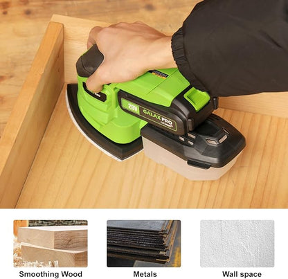 GALAX PRO Cordless Sander,2.0A Battery,12000 RPM Powerful Speed Detail Sanders with 20Pcs Sandpapers, Electric Mouse Sander for Tight Spaces Sanding in Home Decoration with Dust Box