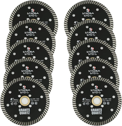 Stadea SBD121C Diamond Saw Blade 4-Inch Continuous Turbo Dry Cutting - Cuts Granite Quartz Quartzite, Fits Grinder, Saw Cutter, 8 MM Segments - Pack of 10