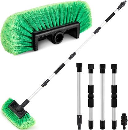 Maxdot 60 Inch Car Wash Brush with 10 Inch Soft Bristle Head for Flow-Thru On/Off Switch for Car Truck Boat Cleaning Washing House Siding, Auto Cars, Trucks, SUV, Rv, Floors(Green)