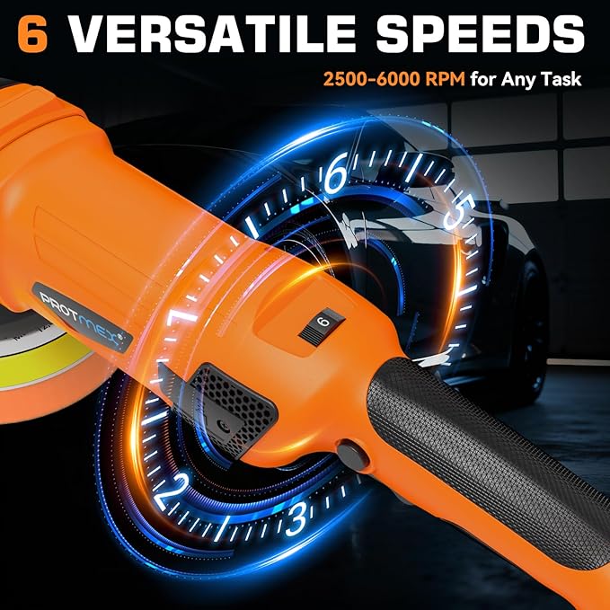 Protmex 1200W Car Buffer Polisher - 6 Inch Dual Action Polisher w/Constant Power - 6 Variable Speed 2500-6000RPM Orbital Polisher -Comfortable Grip Car Wax Buffer Polisher for Car Detailing Polishing