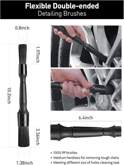 Fantasticlean 7PCS Car Wheel Cleaning Pro Kit, Tire Brush, Soft-bristled Rim Brush, Microfiber Flat Wheel Brush, Double-Ended Detailing Brush, Detailing Pads, Scratch-Free & Multipurpose