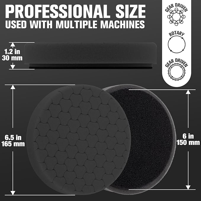 KUIMIT Black Polish Pad, 3Pcs 6.5 Inch Face for 6 Inch Buffing Polishing Pads and Woolen Pads 150mm Backing Plate Compound Buffing Sponge for Car Buffer Polisher Compounding, Polishing and Waxing