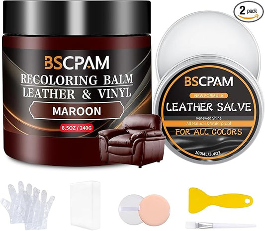 BSCPAM Maroon Leather Recoloring Balm with 100ml Mink Oil,Leather Couch Scratch Remover,Leather Repair kit for Vinyl Furniture and Car Interior,Leather Dye Paint,Mink Oil for Leather