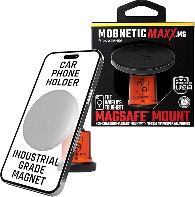 Mob Armor MobNetic Maxx MS - MagSafe Compatible Car Phone Mount w/ 90º Tilt, 360º Rotation & Durable Aluminum Build, Magnetic Holder for iPhone & Android Devices, USA Assembled - Orange Chrome