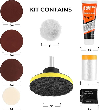 ISINFLASH Headlight Restoration Kit, Polish Restore Cleaner Clean Tool DIY Polishing, Sanding Discs, Scouring Pads for Electric Drill, 3 Easy Steps to Restore Sun Damaged Car Headlights Lens
