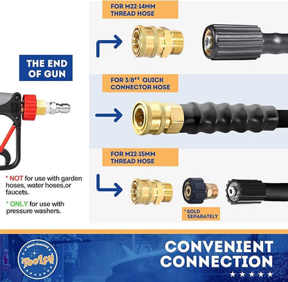TOOLCY Pressure Washer Short Gun, Commercial 5000 PSI / 10.5 GPM with Nozzle Tips, 3/8" Swivel USA-NPT Thread x Quick Socket, Sturdy Design for Gas Power Washer