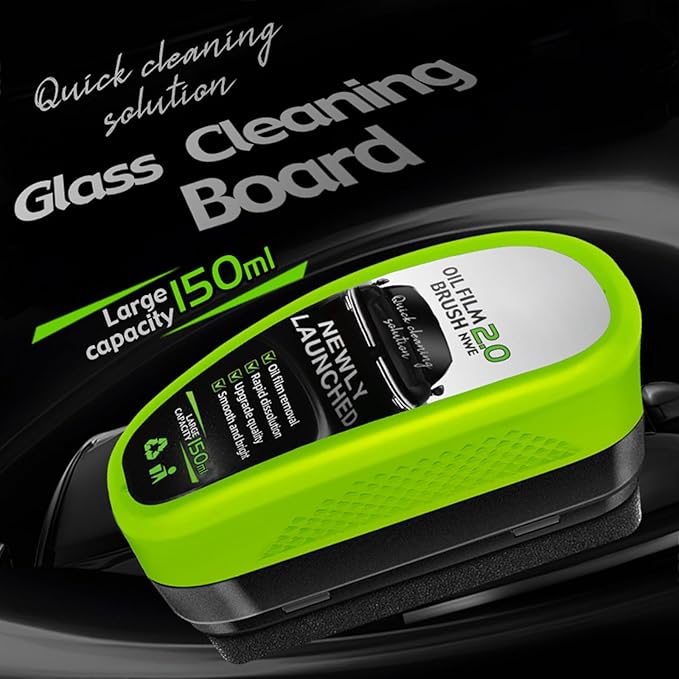 FAIRYTALESPACE Automotive Oil Film Cleaning Brush, Car Glass Oil Film Cleaner - Efficient Windshield Cleaner with Fog Prevention and Clarity Enhancement (2pcs, Green)